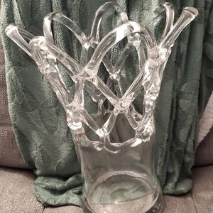 Murray glass venetian art glass vase clear hand blown top portion pretzel weave